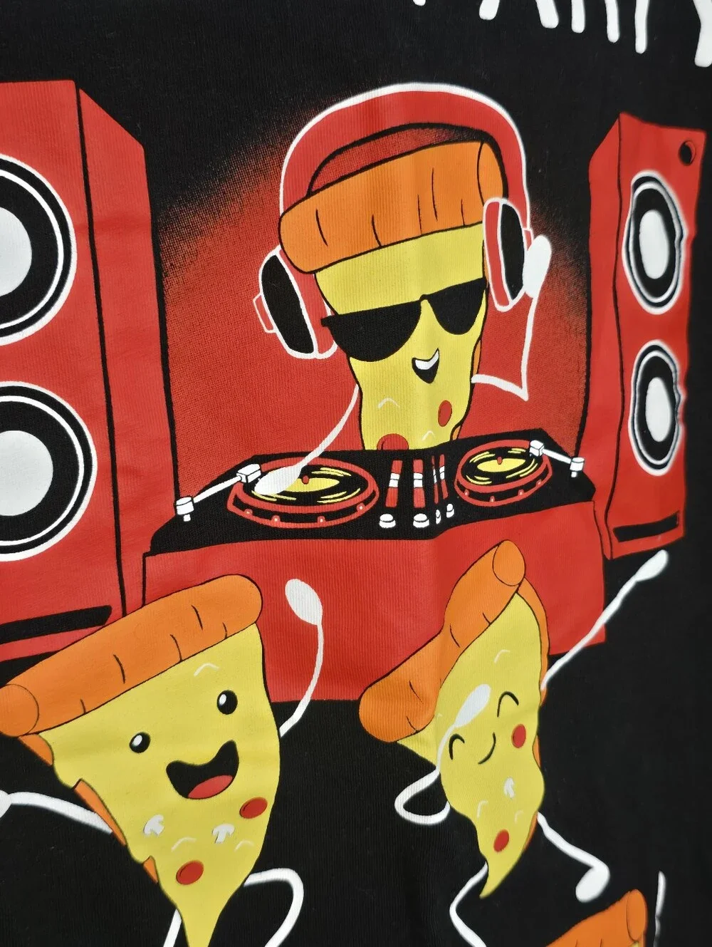 The Children's Place Boys T-Shirt Size 7/8 Black Pizza Party DJ Graphic Kids Tee